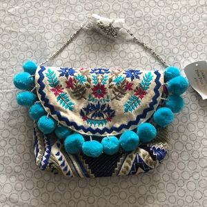 Crossbody Embroidered Pom Pom Purse